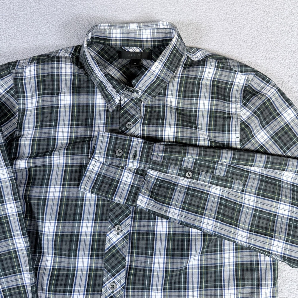 J Crew Women's size 4 Green White Gingham Plaid Button Up Shirt